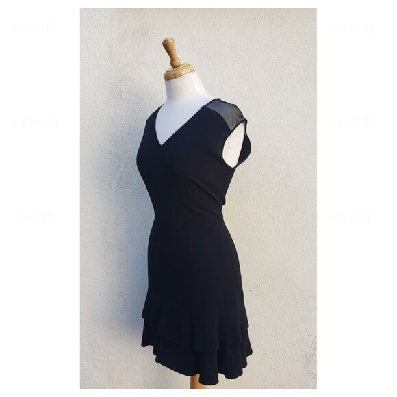 SANDRO Paris V Neck Black Mini Dress with Ruffle Hem - Picture 4 of 12